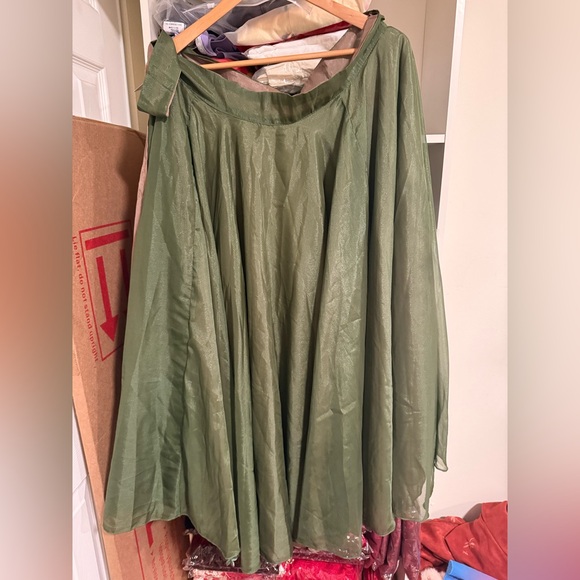 F4 Olive Green Circle Skirt with Tan Hem - Women's Skater Skirt - Picture 4 of 4